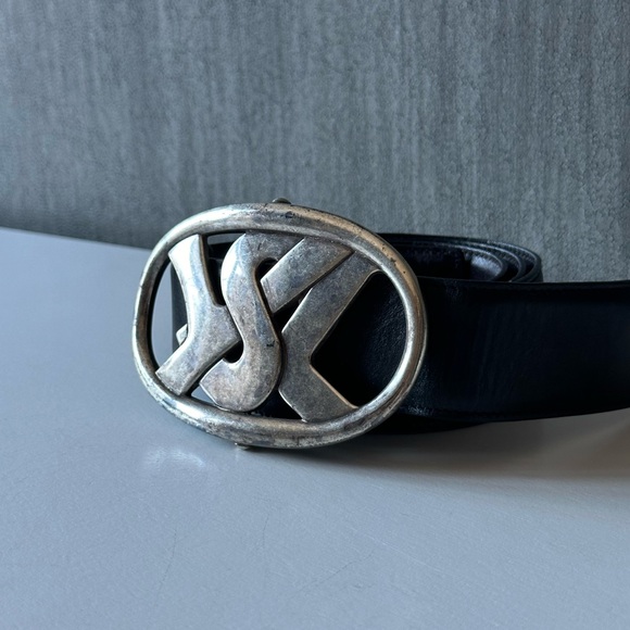 YVES SAINT LAURENT YSL LOGO BUCKLE BLACK GENUINE LEATHER BELT SZ LARGE 95 / 38 - Picture 3 of 16